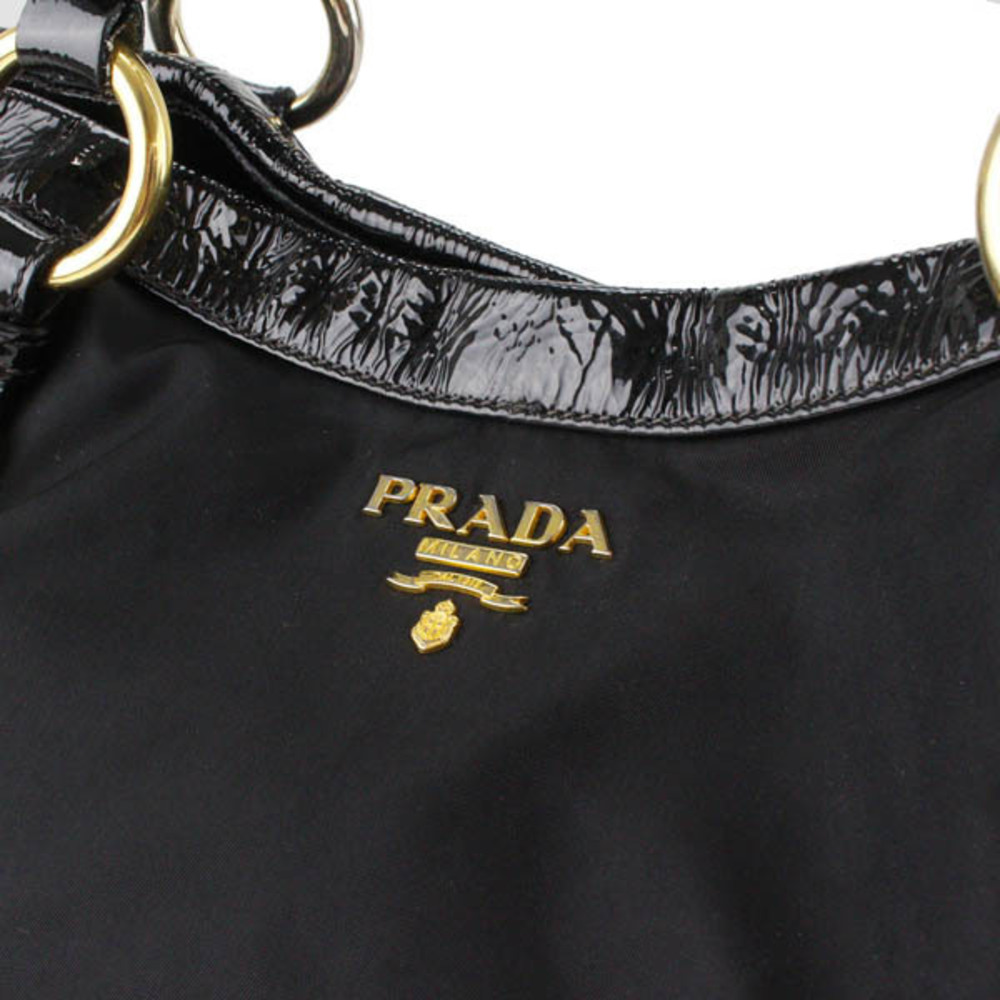 Prada Pocono Tote Ladies Shoulder Bag Nylon X Enamel Black - Picture 3 of 9